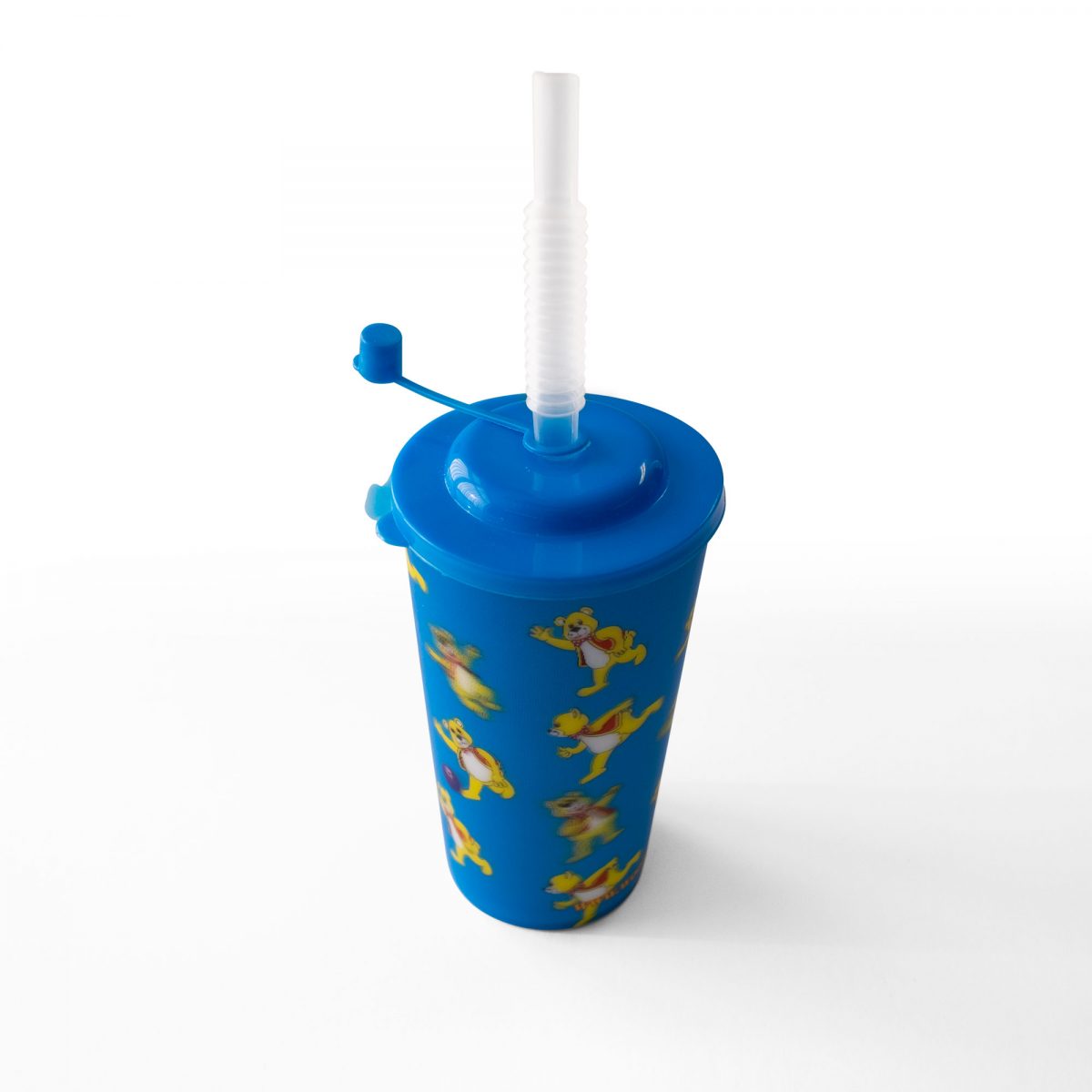 Kids Drinks Flask with straw in blue with a Woolly Bear pattern