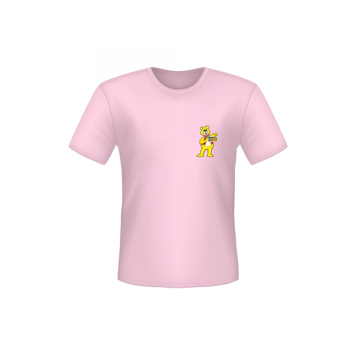 A Pink T-Shirt with a Woolly Bear Logo on the left side of the chest
